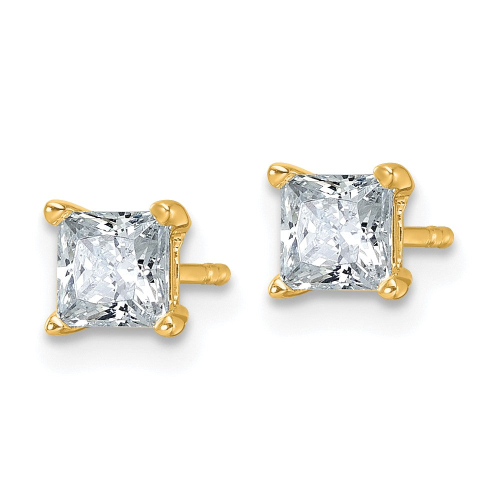 14k Yellow Gold 1 ctw Certified Lab Grown Diamond VS+ F+ Princess 4 Prong Heavy Wt. Stud Earrings