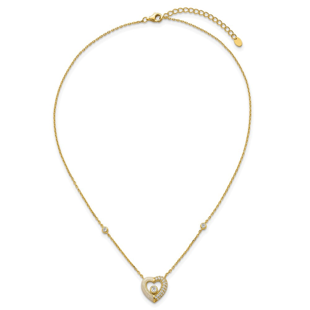 Sterling Silver Gold-tone Polished CZ and Champagne Enamel Open Heart 16 inch with 2 inch Extension Necklace 16 Inches