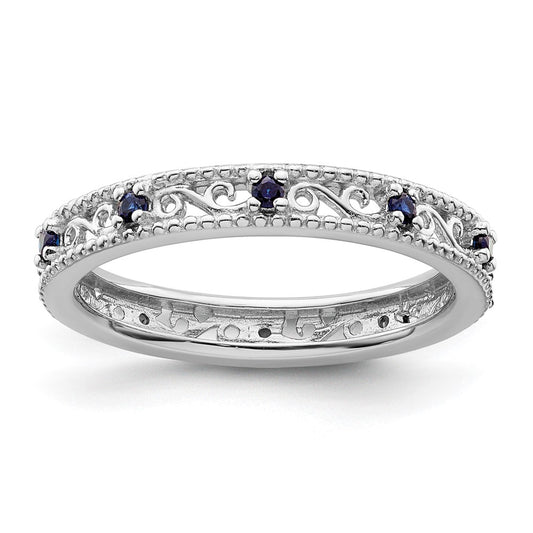 Sterling Silver Stackable Expressions Created Sapphire Ring Size -7