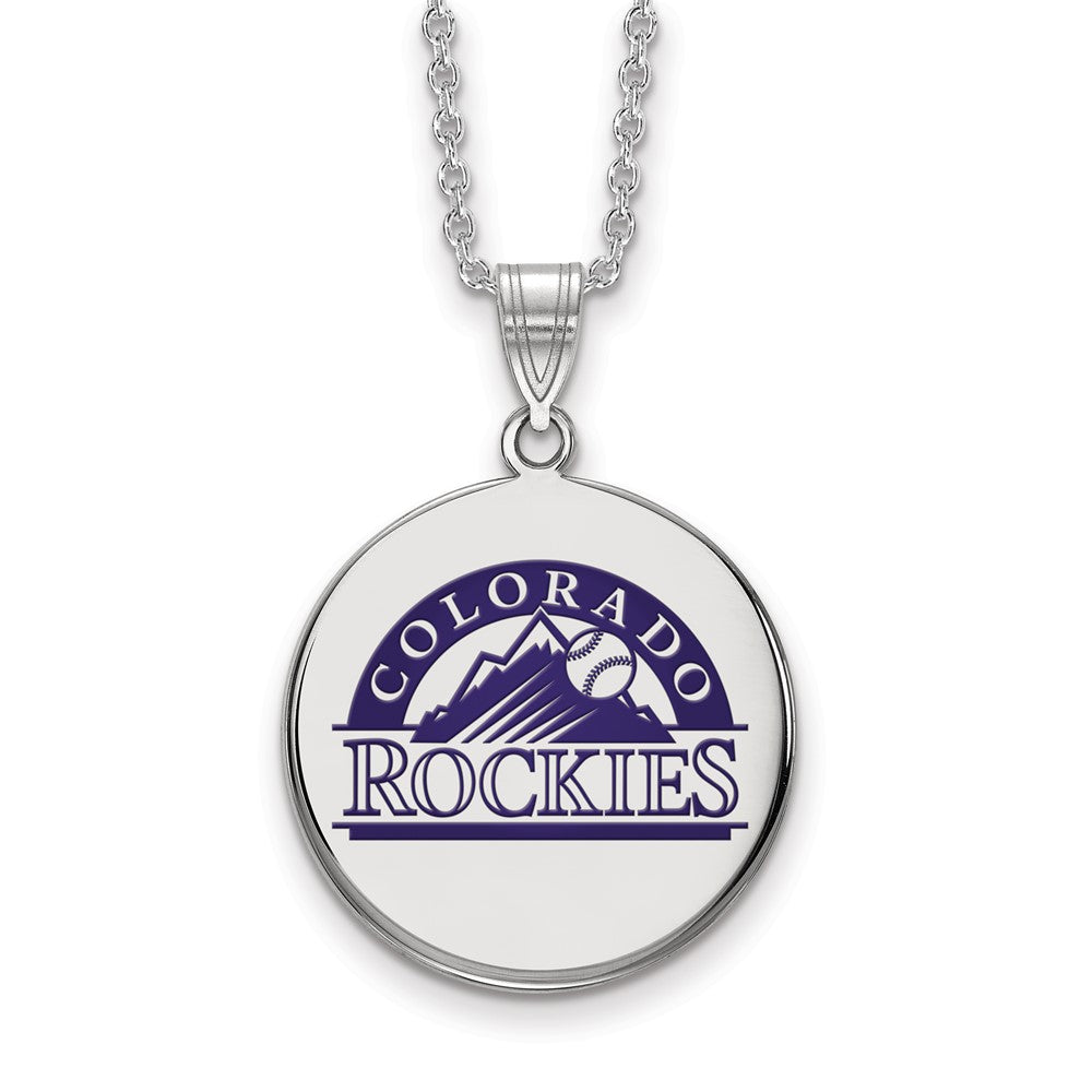 SS Rhodium-plated MLB LogoArt Colorado Rockies Large Enamel Necklace