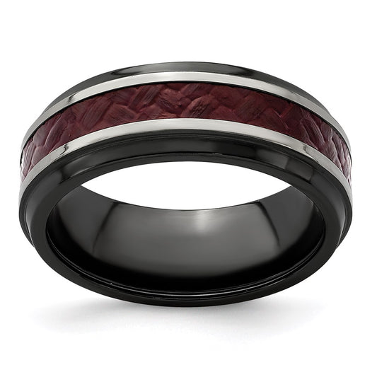 Edward Mirell Black Ti Stepped Red Carbon Fiber Insert 8mm Band