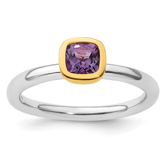 Sterling Silver Stackable Expressions w/Gold-plated Amethyst Ring Size -7