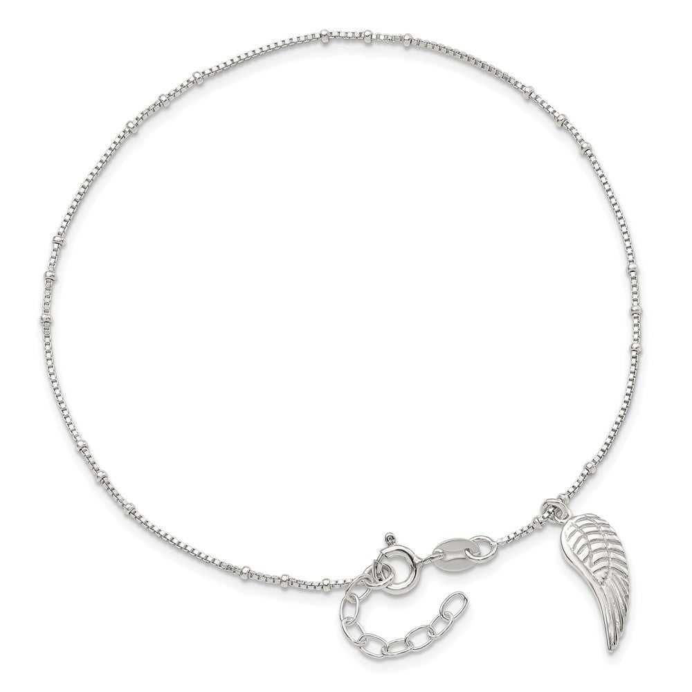 Sterling Silver Polished Wing Dangle 9in Plus 1Ext Anklet 9 inches