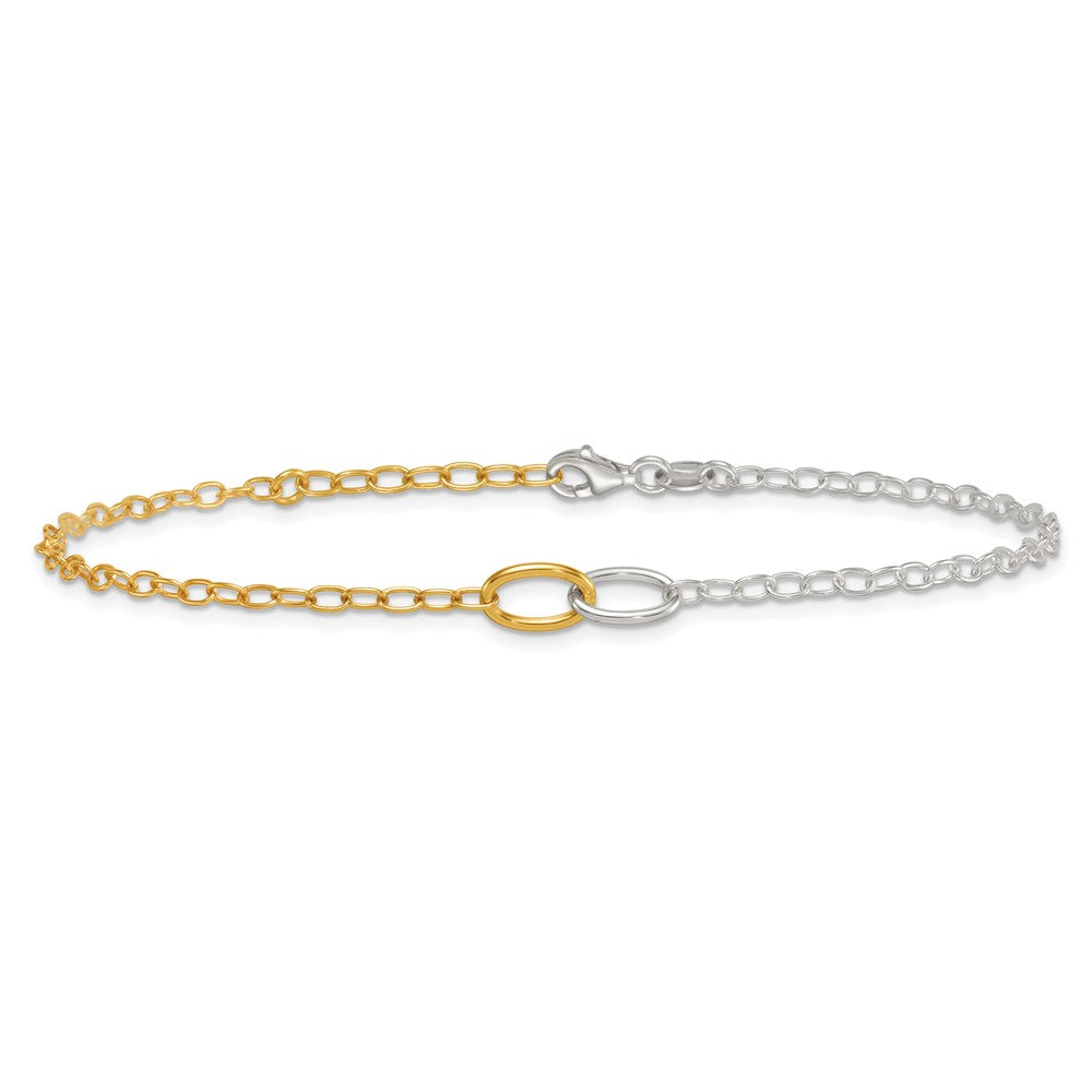 Sterling Silver with Gold-tone Polished Interlocked Oval Link 9 inch with 1 inch Extension Anklet