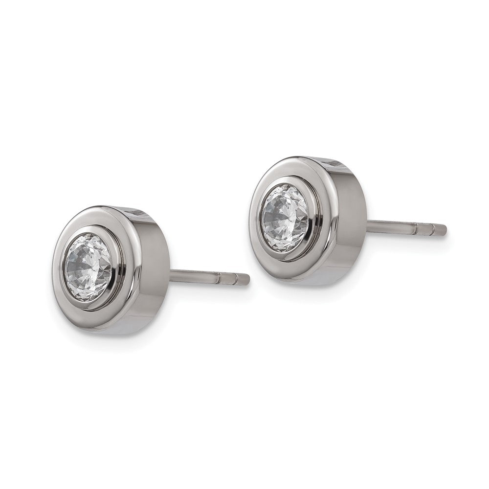 Titanium Polished CZ Post Earrings
