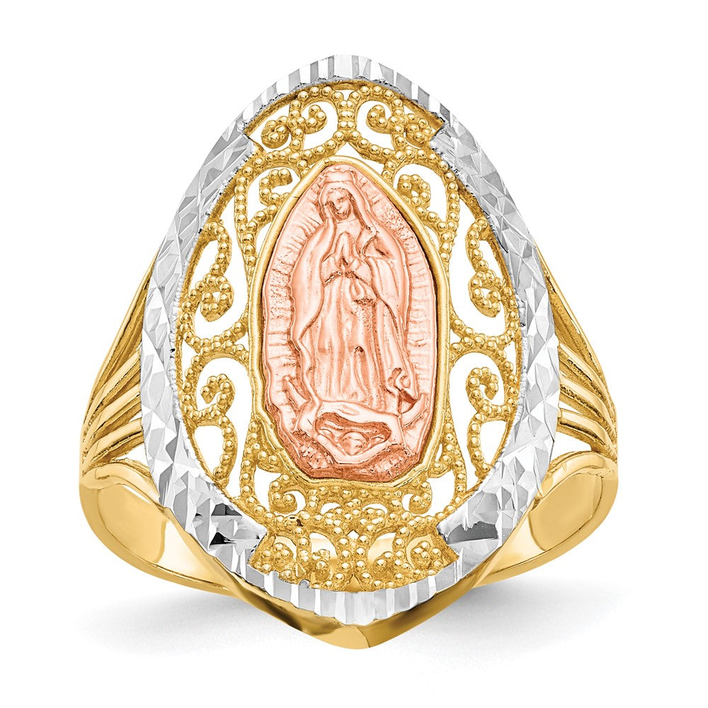 14K Two-tone w/White Rhodium Filigree Guadalupe Ring Size 8