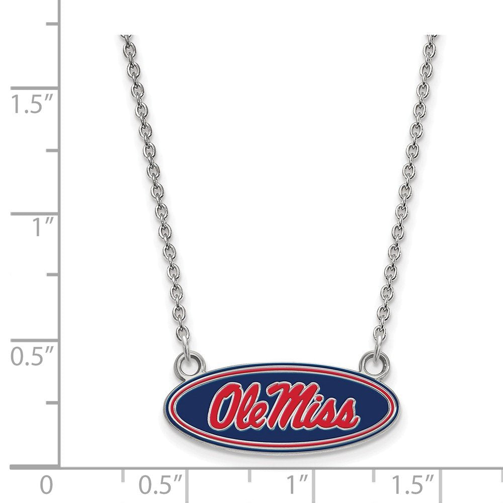 Sterling Silver LogoArt Official Licensed Collegiate 18in University of Mississippi (UMS) Small Enamel Pendant w/necklace