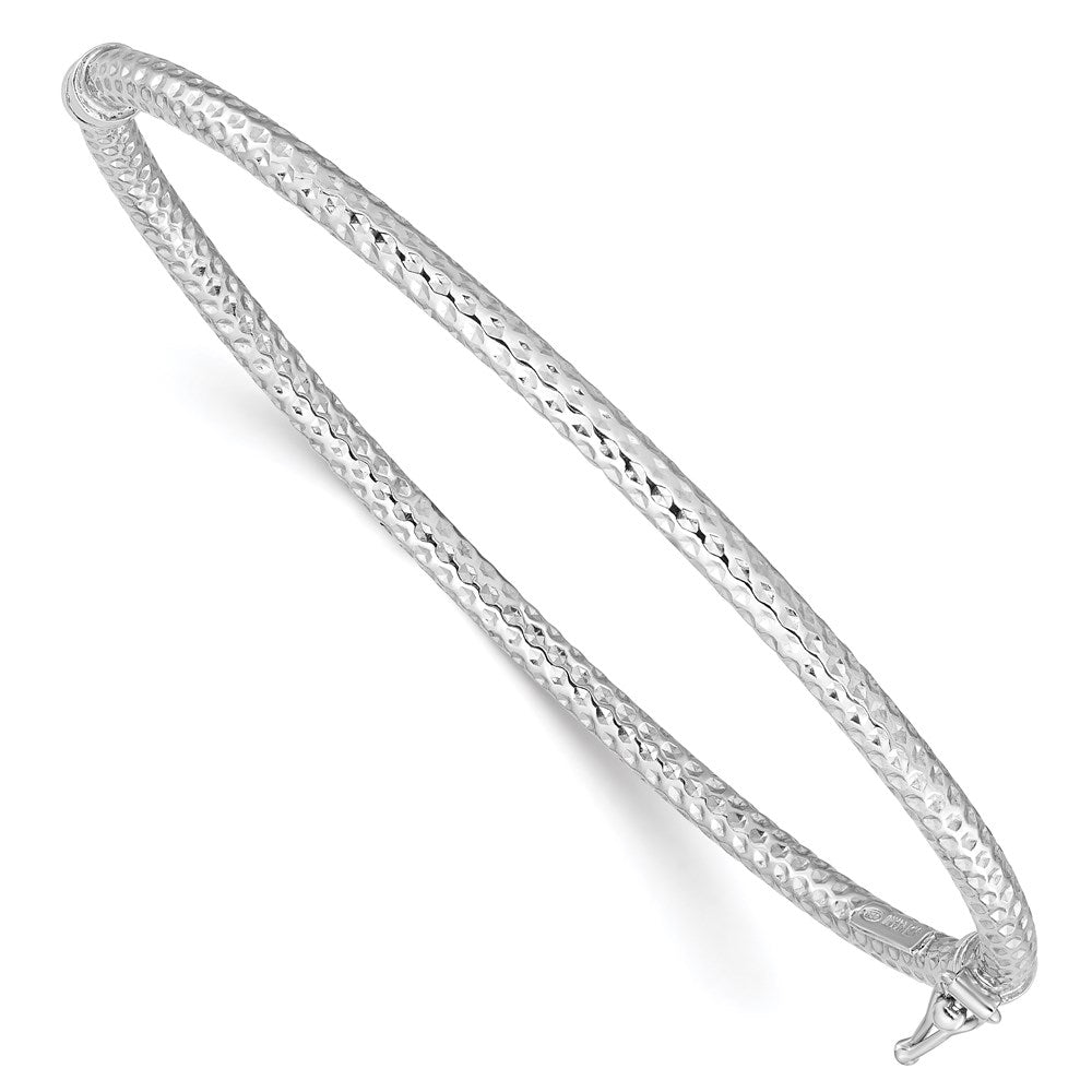 Sterling Silver Rhodium-plated Polish/Textured 3mm Hinged Bangle 7 inches