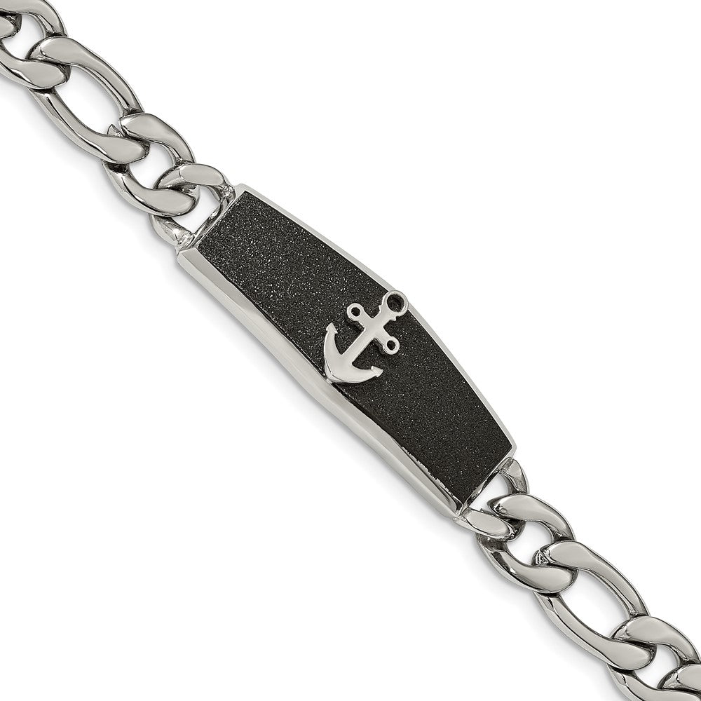 Stainless Steel Polished Black IP-plated Laser cut Anchor 8.5in Bracelet 8.5 inches