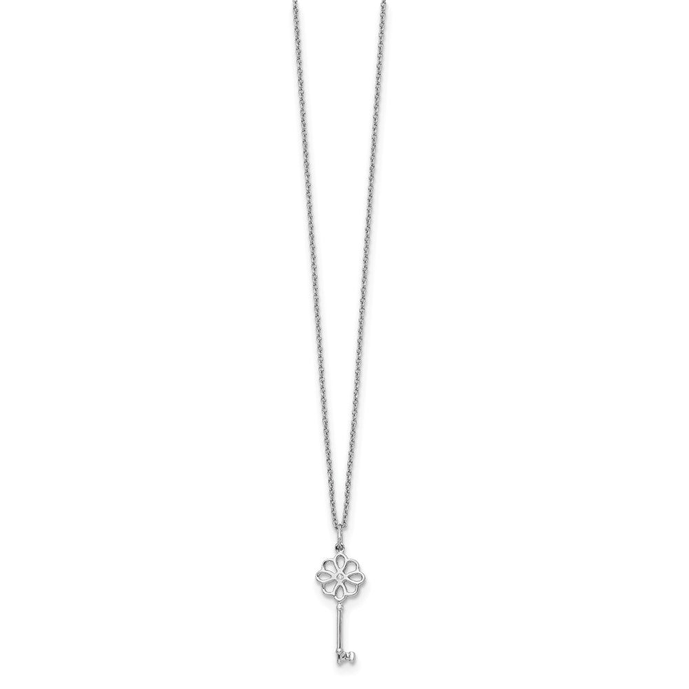White Ice Sterling Silver Rhodium-plated 18 Inch Diamond Flower Key Necklace with 2 Inch Extender 18 Inches