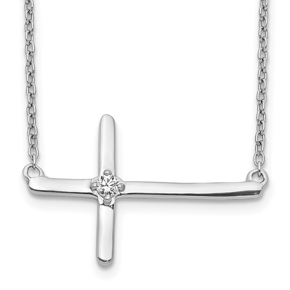 14k White Gold Diamond Sideways Cross 18in Necklace