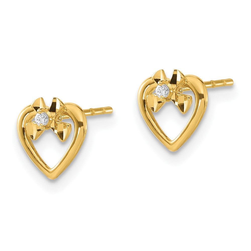 14ky Madi K Childrens Polished Diamond-cut CZ Bow Heart Post Earrings