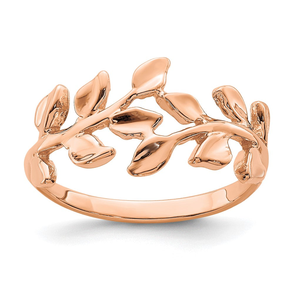 14K Rose Polished Leaf Ring Size 7