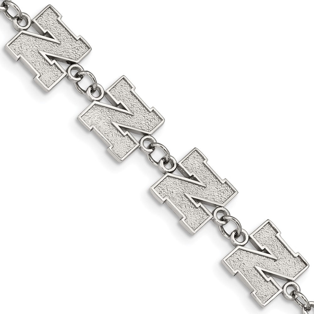Stainless Steel LogoArt University of Nebraska Letter N Link 6.5 inch Bracelet with 1.5 inch Extender QST515UNE