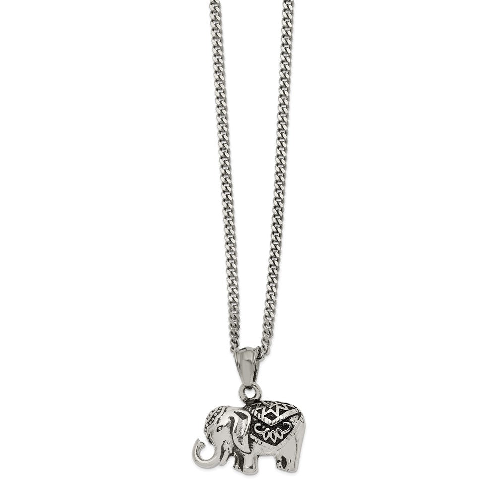Stainless Steel Antiqued and Polished Elephant 20in Necklace