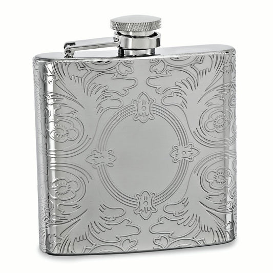 Silver-tone 6oz Oval Etched Design Flask GM16834