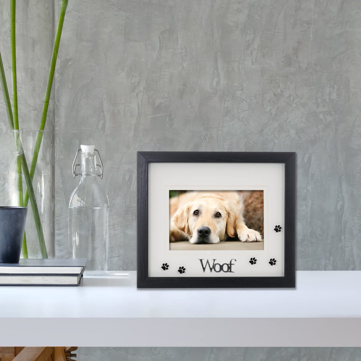 Lawrence Frames Walnut Wood 4x6 Woof Picture Frame - Matted Shadow Box Dog Frame 565564