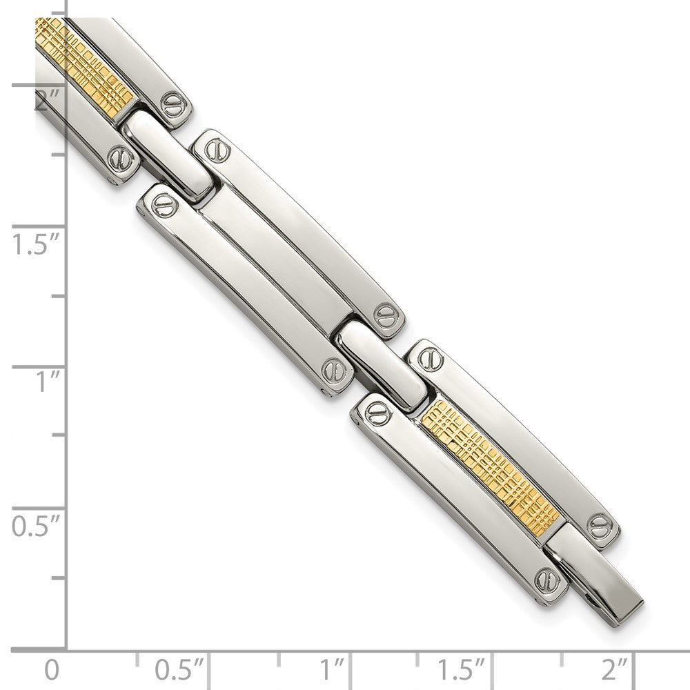 Chisel Stainless Steel Polished with 14K Gold Accent Basket Weave 8.5 inch Link Bracelet 8.5 inches
