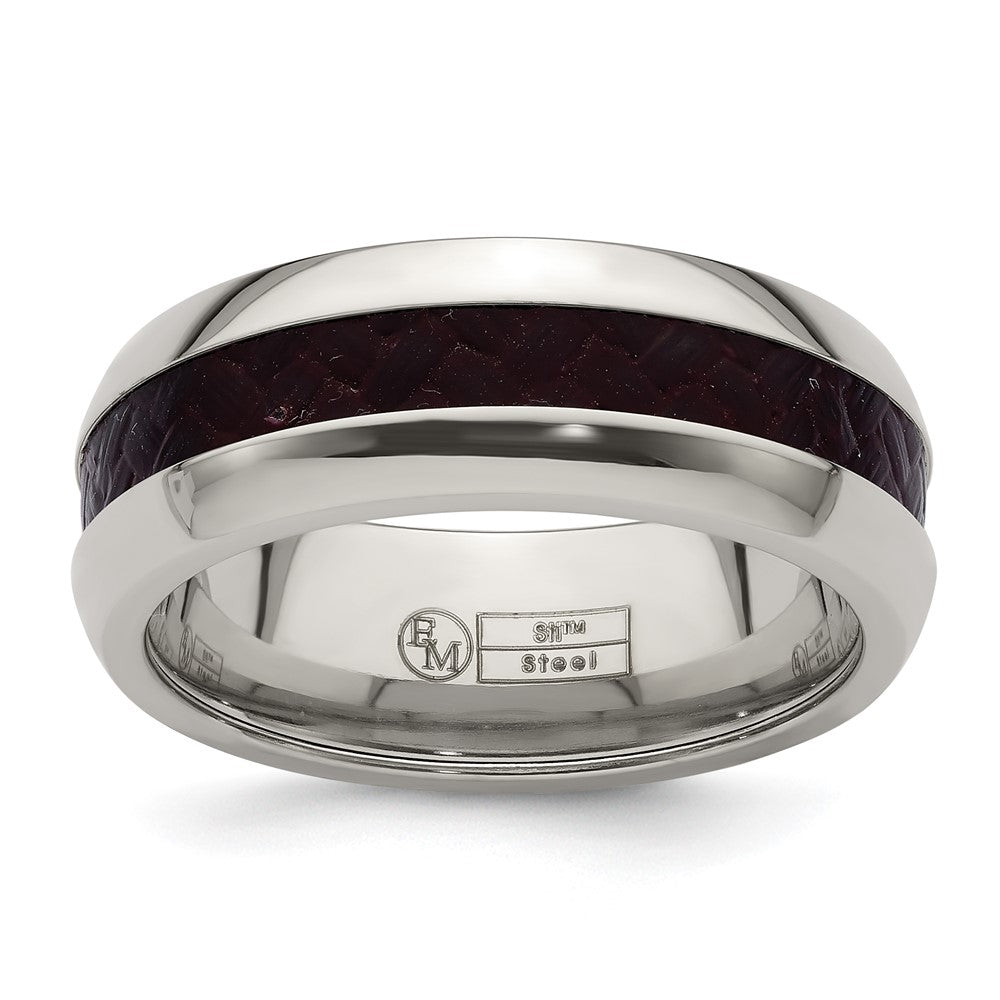Edward Mirell Stainless Steel Red Carbon Fiber 8mm Band Size 12.5