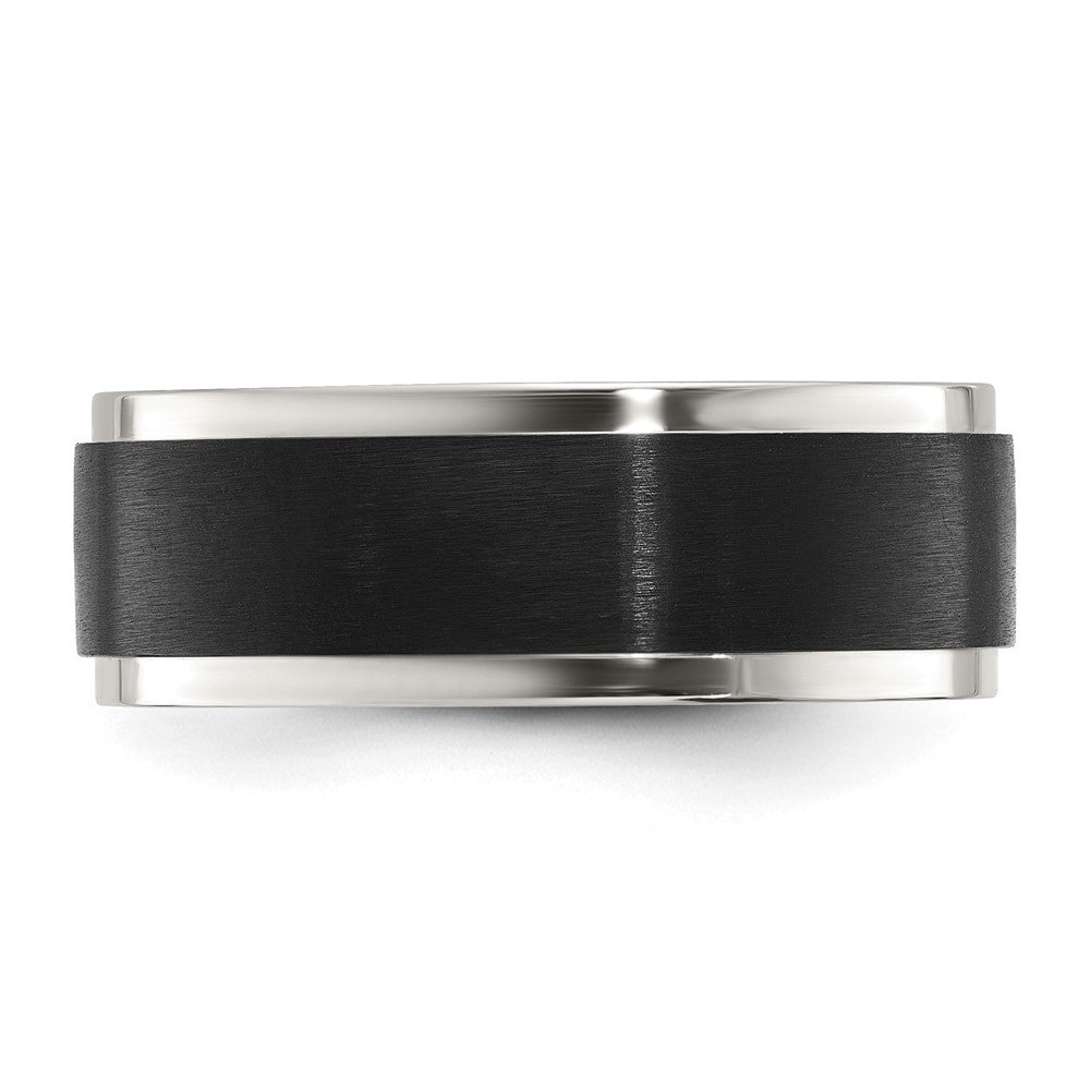 Stainless Steel Polished w/ Black IP-plated Brushed Center 8mm Band Size - 8