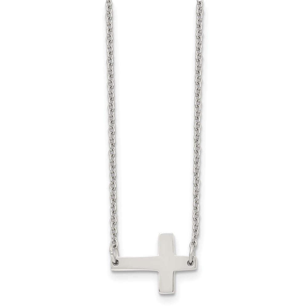 Stainless Steel Polished Sideways Cross 16in Necklace