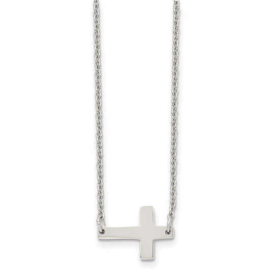 Stainless Steel Polished Sideways Cross 16in Necklace