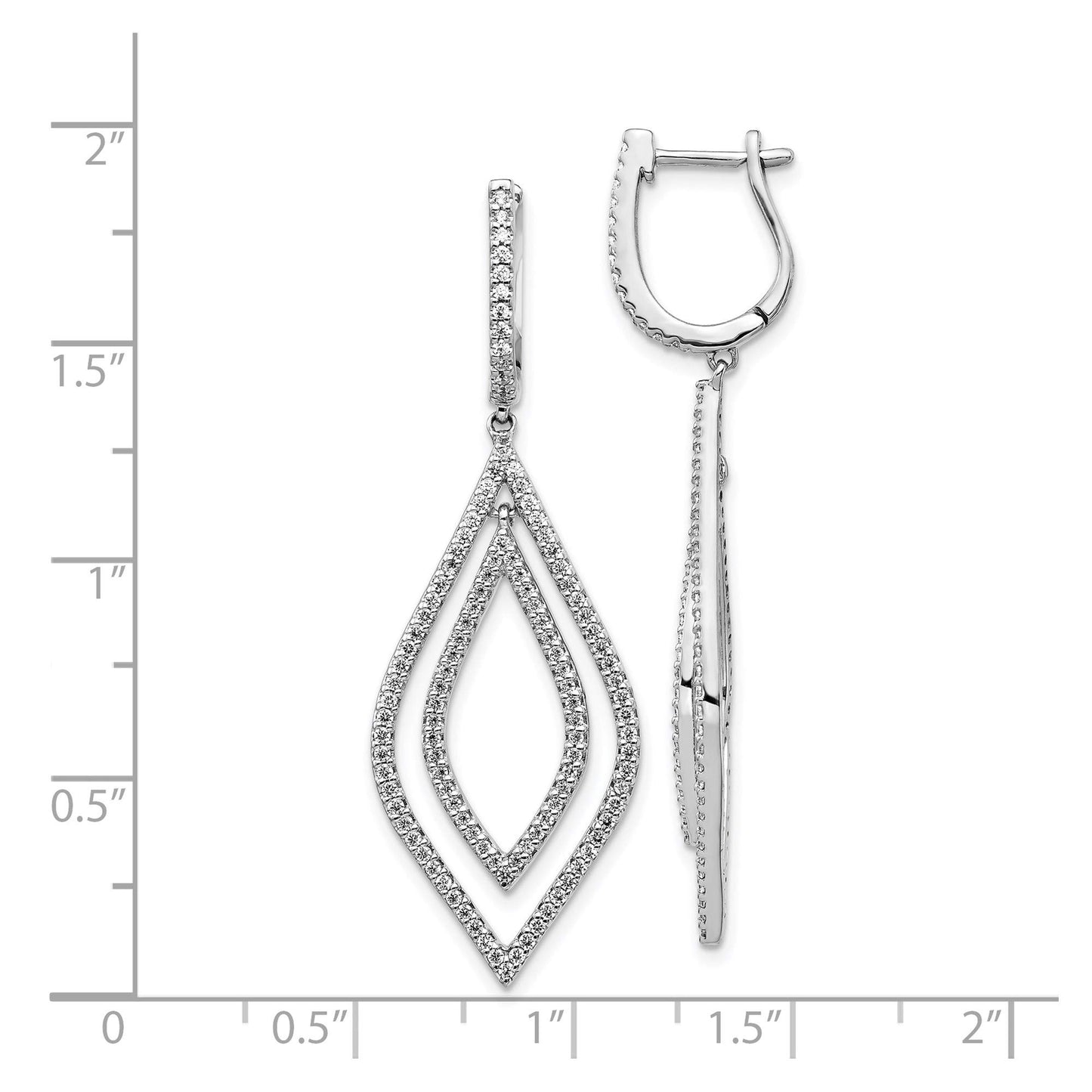 14k White Gold 1.1 carat Diamond Teardrop Hinged Dangle Earrings