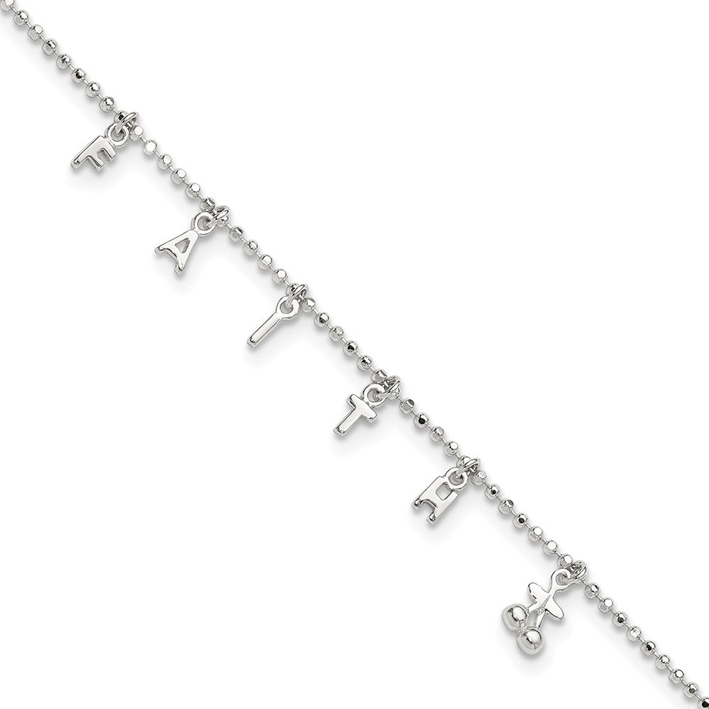 Sterling Silver FAITH 10in Plus 1in Ext. Anklet 10 inches