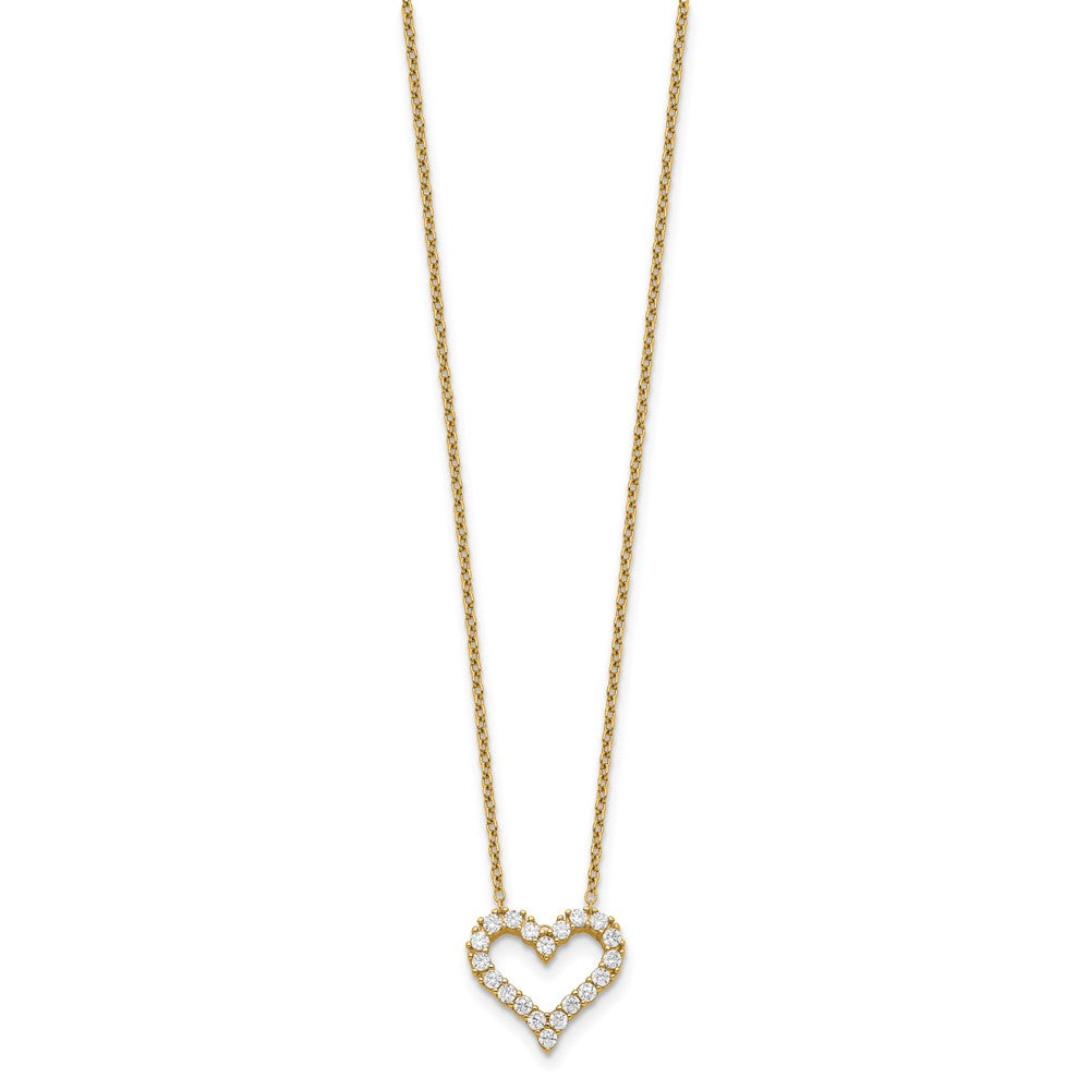 Sterling Silver Gold-tone CZ Heart w/ 2in ext. Necklace 16 Inches