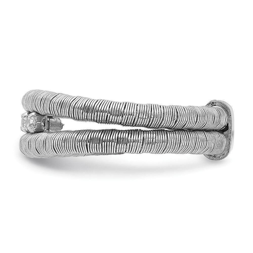 Sterling Silver Rhodium-plated CZ Wire Wrapped 2 Row Size 6 Ring