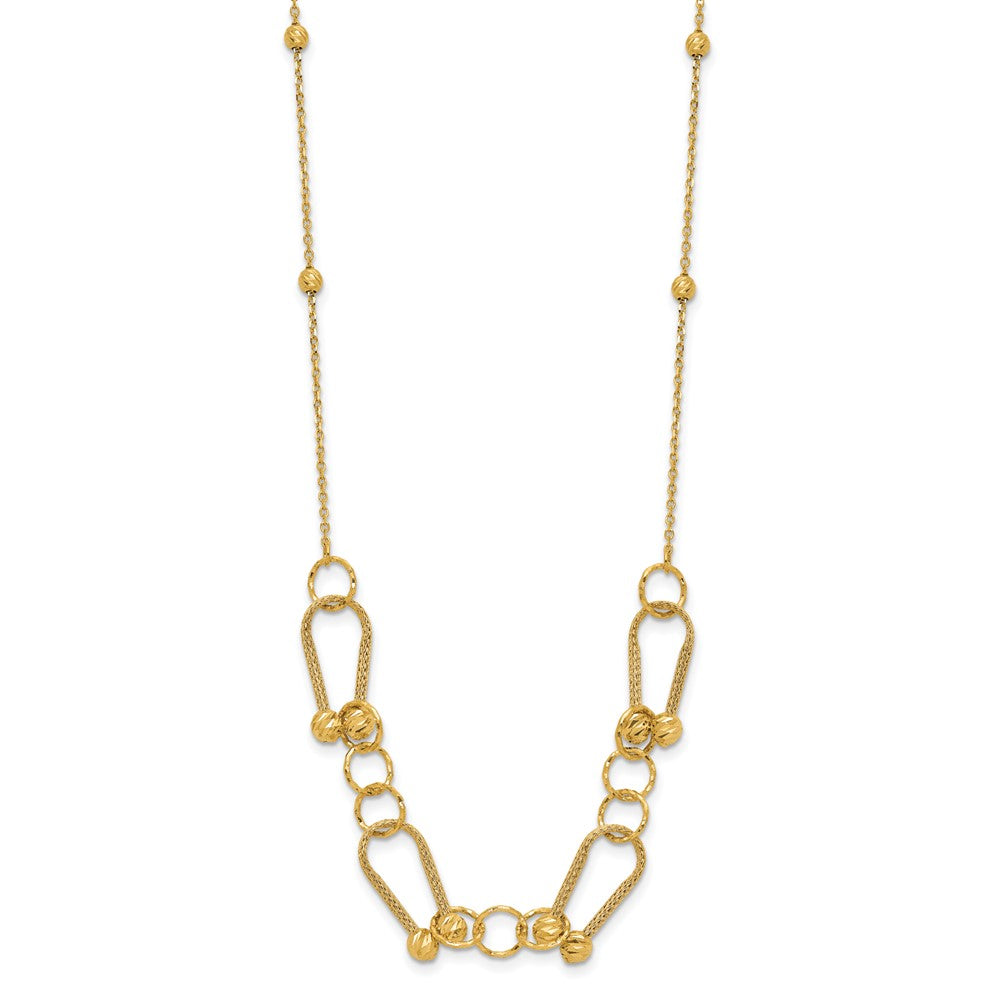 14K Polished/Textured/Dia-cut Fancy Link with 2in ext. Necklace