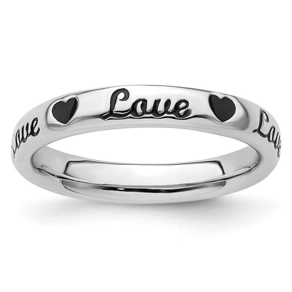 Sterling Silver Stackable Expressions Black Enamel Love Ring Size -6
