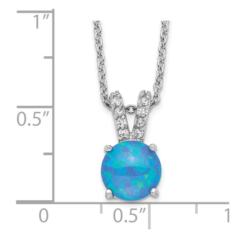 Cheryl M Sterling Silver Rhodium-plated Cabochon Lab Created Blue Opal and Brilliant-cut CZ Split Bail 18.5 Inch Necklace 18.5 Inches