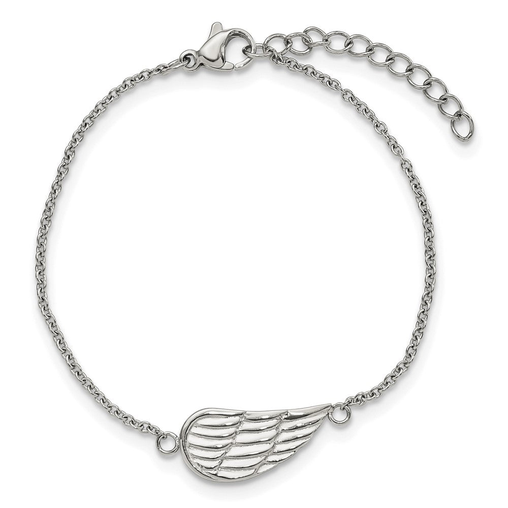 Stainless Steel Brushed & Polished Angel Wing w/1.25in ext. Bracelet 6.25 inches