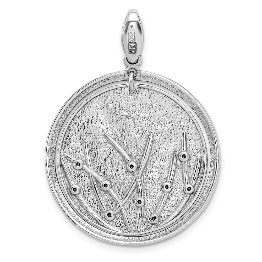 Sterling Silver Polished and Brushed Crystal Pendant