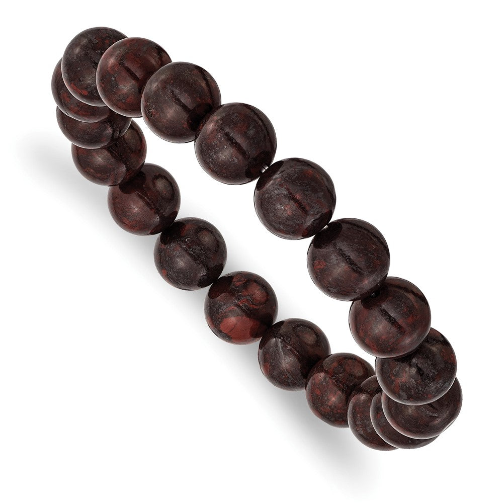 Black and Red Agate Beaded Stretch Bracelet 6.75 inches