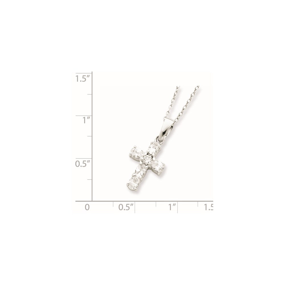 Sterling Silver Rhodium-plated CZ Cross on 16 Box Chain Necklace 16 Inches