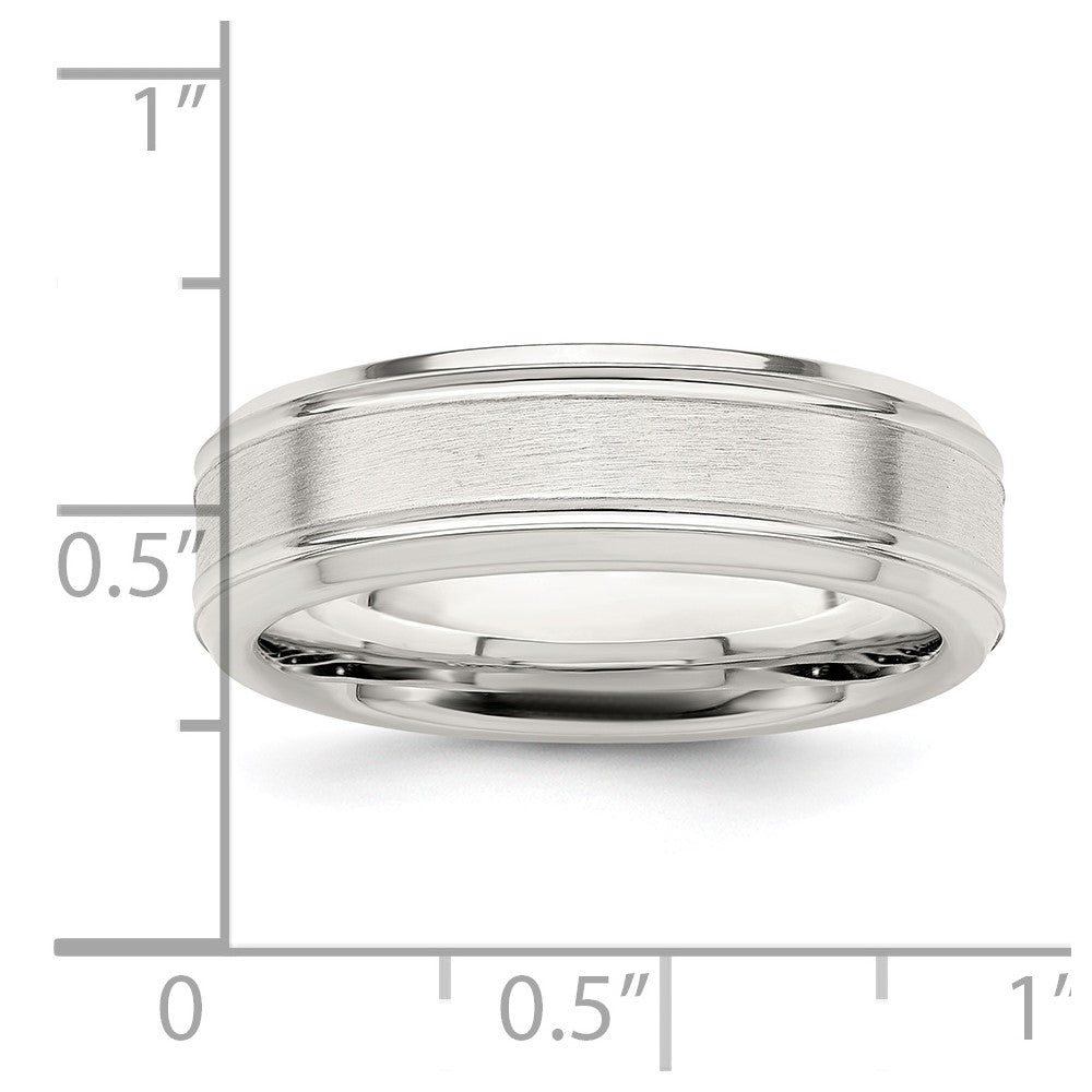 Sterling Silver 6mm Brushed Flat Grooved Fancy Band Size 13.5