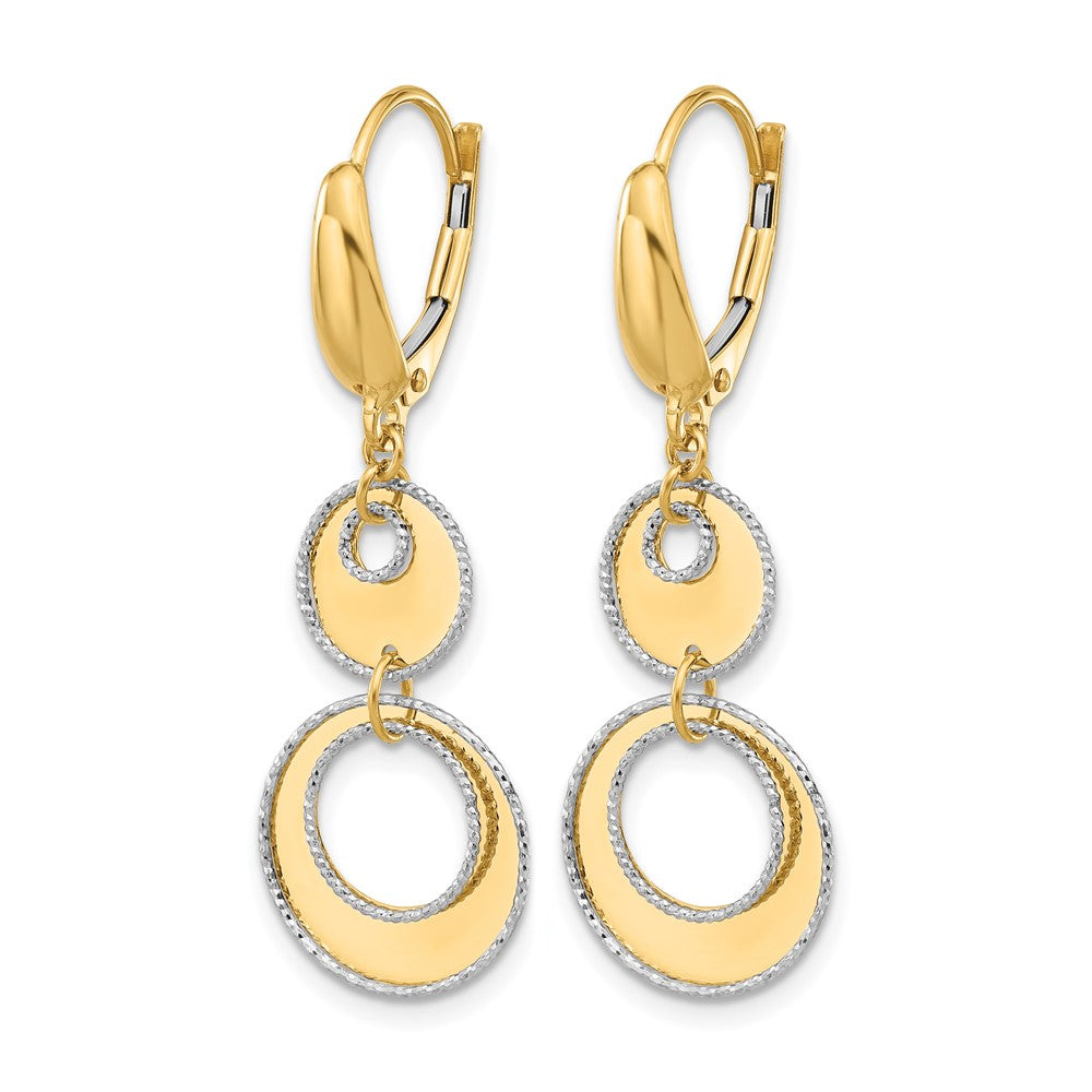 14K Two-Tone Polished & Diamond-Cut Circles Dangle Leverback Earrings