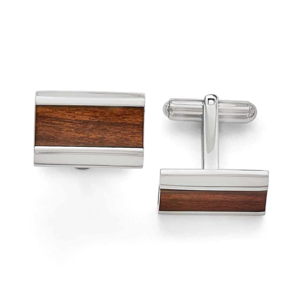 Stainless Steel Polished Wood Inlay Enameled Cuff Links
