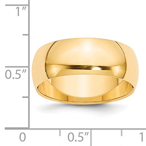 14k Yellow Gold 8mm Half-Round Wedding Band Size 11.5