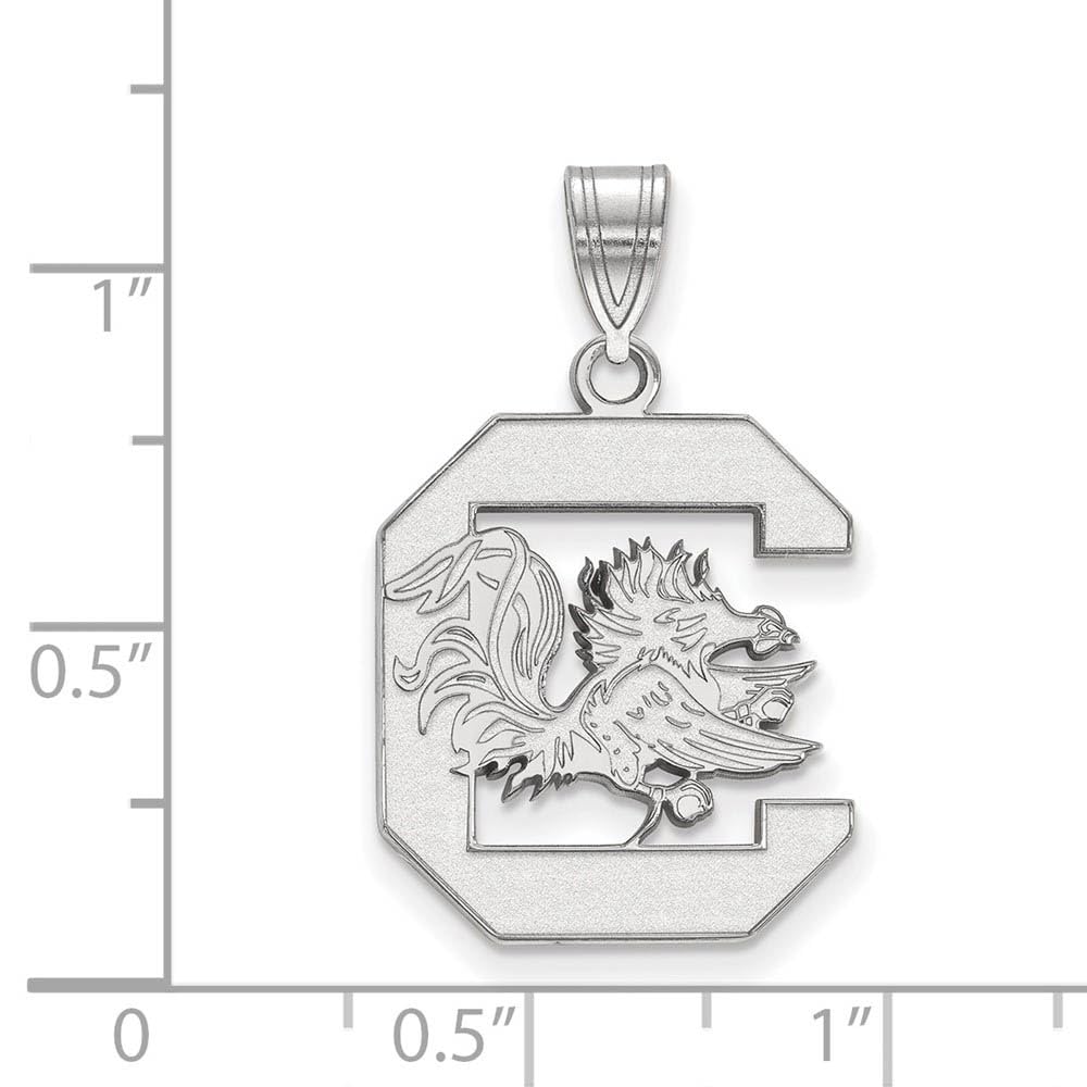 Sterling Silver Rhodium-plated LogoArt University of South Carolina Large Pendant Q-SS004USO