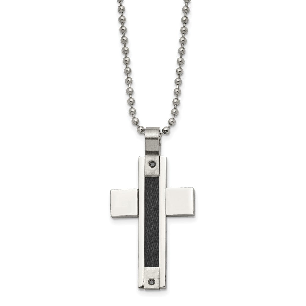Stainless Steel Polished Black IP Cable 1/20ct Black Dia Cross Necklace