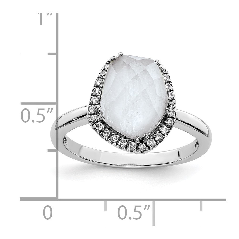 Sterling Silver Rhodium-plated Blue Lace Agate and CZ Ring