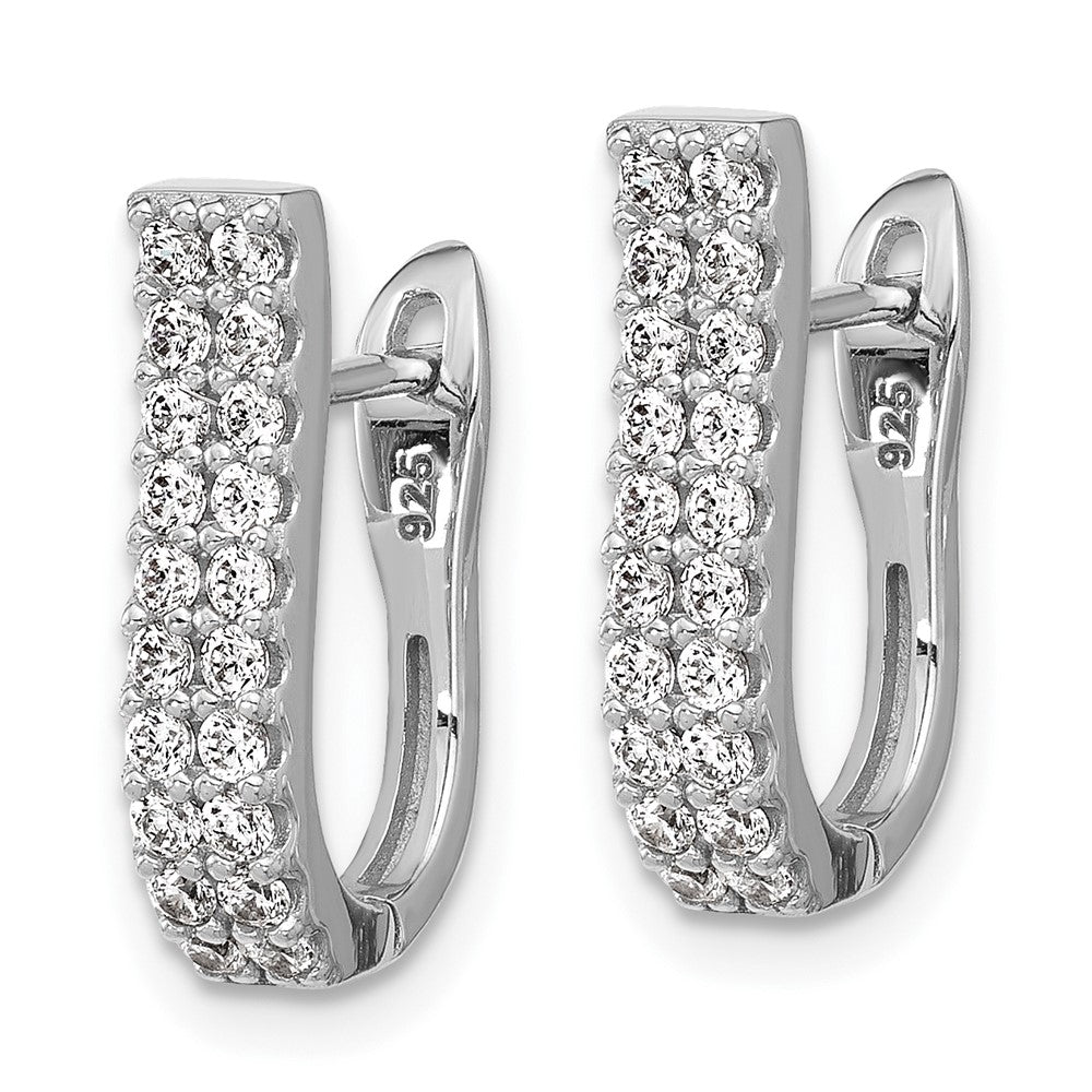 Cheryl M Sterling Silver Rhodium-plated Polished 2-Row CZ Hinged Hoop Earrings