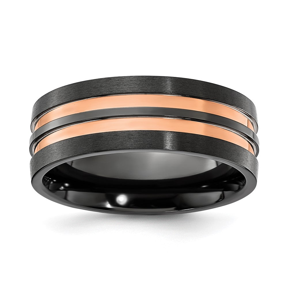Black Zirconium Brushed and Polished Rose IP-plated 8.00mm Band Size - 11