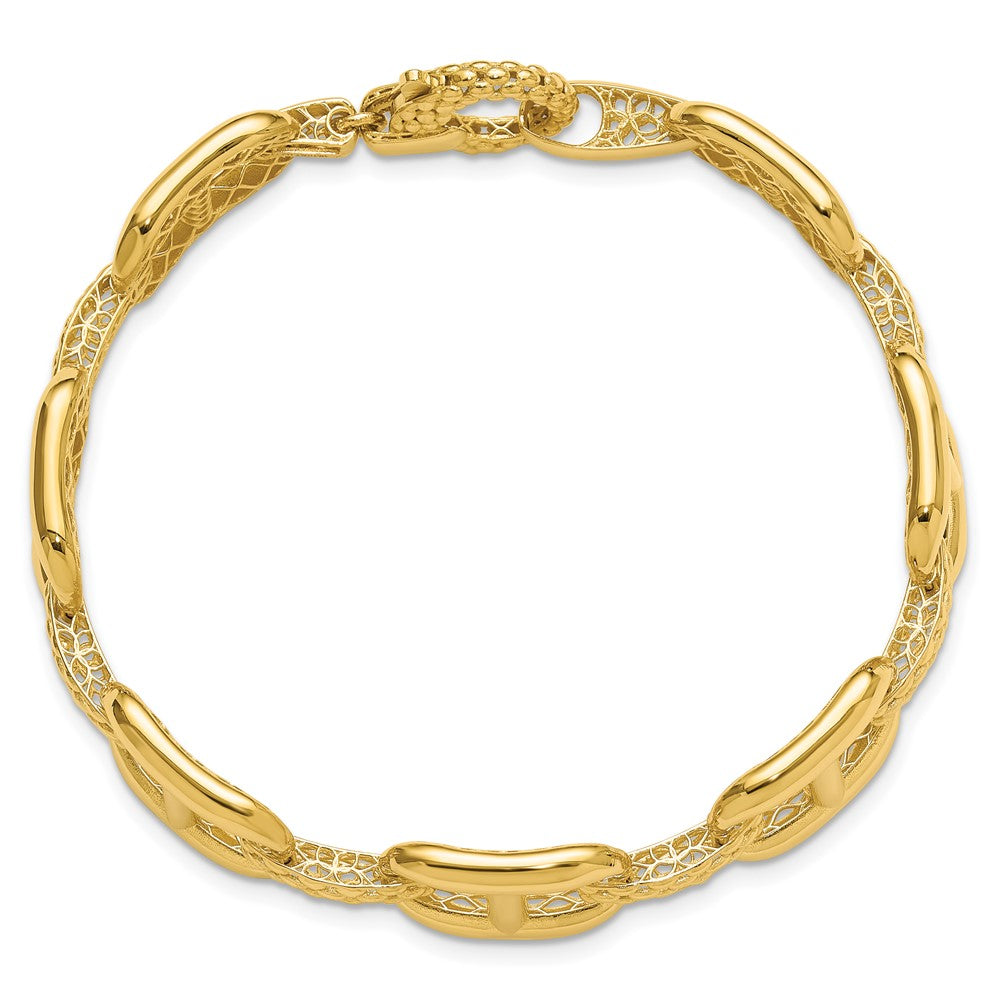 14K Polished and Textured Fancy Link Bracelet 7.5  inches