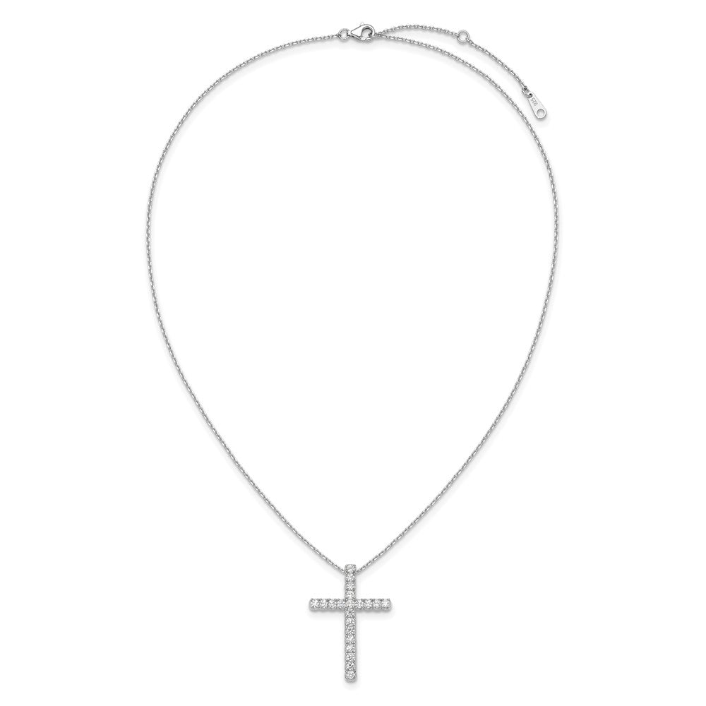 Sterling Shimmer Sterling Silver Rhodium-plated 2.3mm CZ 21 Stone Cross 16 inch with 2 inch Extension Necklace 16 Inches