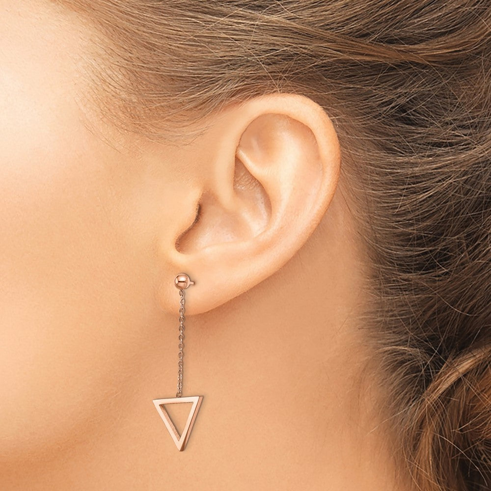 Stainless Steel Polished Rose IP-plated Triangle Post Dangle Earrings
