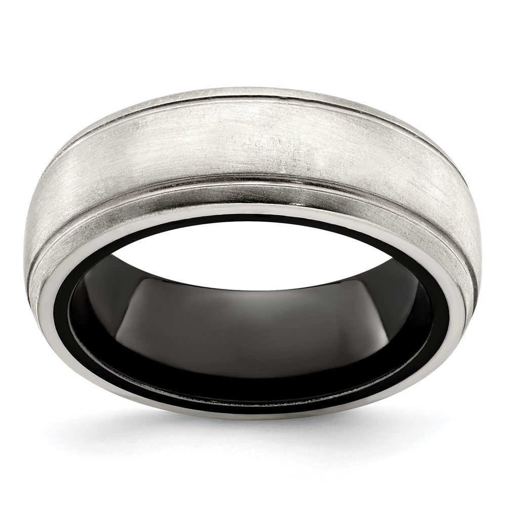 Edward Mirell 8mm Blk Ti w/ Silver Dome Double Groove Band